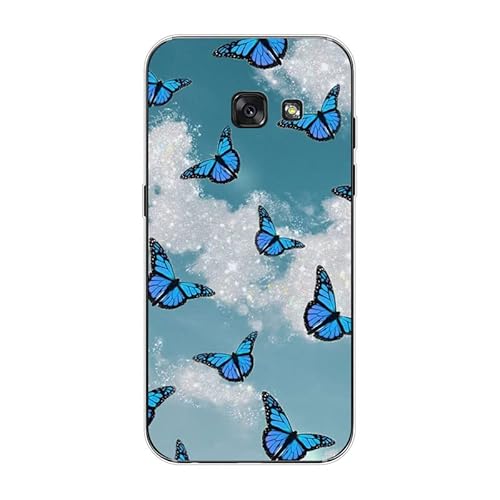 KARTXITAI Hülle Kompatibel mit Samsung Galaxy A3 (2017), Stoßfeste Schutzhülle mit Weiche Silikon Bumper Case Handyhülle Anti-Kratzt Transparent Rückseite - Blauer Schmetterling KARTXITAI Hülle Kompatibel mit Samsung Galaxy A3 (2017), Stoßfeste Schutzhülle mit Weiche Silikon Bumper Case Handyhülle Anti-Kratzt Transparent Rückseite - Blauer Schmetterling