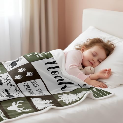 Image of Personalized Baby Blanket with Name, Ships Next Day, Custom Baby Blanket for Boys and Girls, Soft Plush Fleece Woodland Blankets, Personalized Baby Gifts, Suitable Newborn Kids, Printed in USA