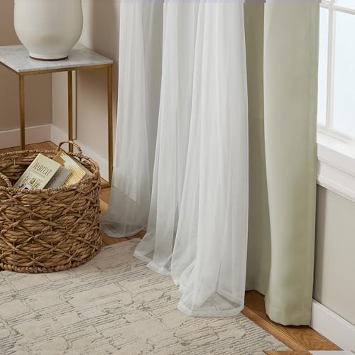 Image of TOWN & COUNTRY LUXE Talia Double Layer Indoor Curtains, Sheer and Room Darkening Blackout, Grommet Top, Energy Efficient, 2-Pack Set, 52 inchx120 inch, Sand