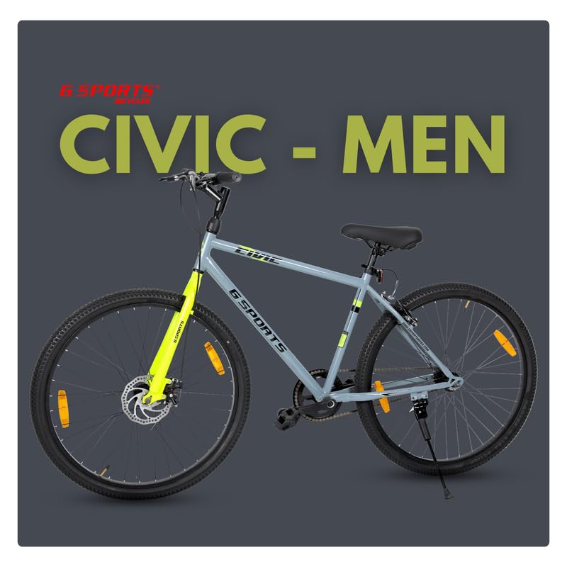 Image of Civic Men 26T | Single-Speed Bicycle | Front Disc & Rear V Brake | 26T Alloy Rims | Rigid Fork | Hi-Tensile Steel Frame | Comfort Design | Urban Performance Ride | Cyle for Men (Grey-Green)