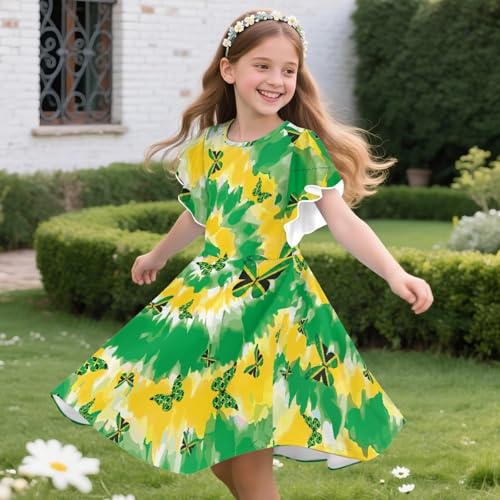 Girls Dresses - Ruffle Summer Dress Flutter Sleeves Round Neck Size 3-14 Years Casual Sundress3