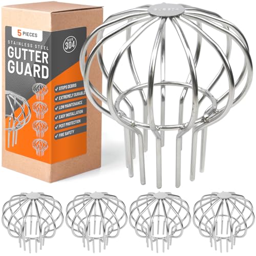 Gutter Guard (5 Pack) 304 Stainless Steel Fits for 2.6' ~ 3.7' - Downspout Filter
