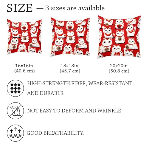 Housse de coussin en velours doux rouge et chat de la fortune de qualité supérieure