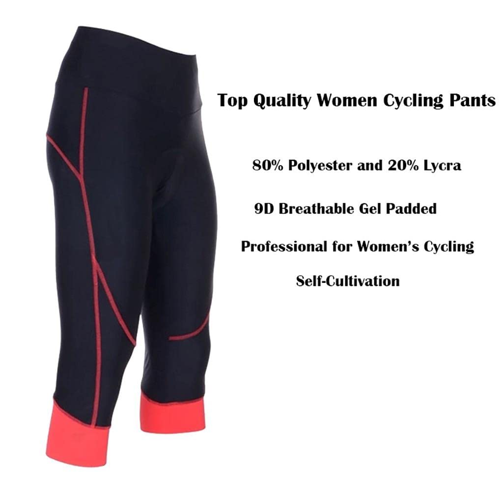 Short De Cyclisme Moulant pour Femmes de Qualité Supérieure Rembourré en Gel 9D pour vélo et VTT, 3/4, Respirant, à Séchage Rapide