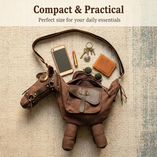 Bolso transversal con forma de caballo, estilo vaquero occidental, con correa ajustable, marrón y retro estilo rancho miniatura 4