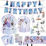 90 Psc Frozen Birthday Party Supplies Set, Pink Theme, with Banner, Plates, Cups, Utensils, Napkins, Tablecloth
