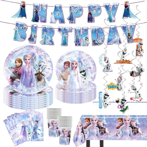 90 Psc Frozen Birthday Party Supplies Set, Pink Theme, with Banne...
