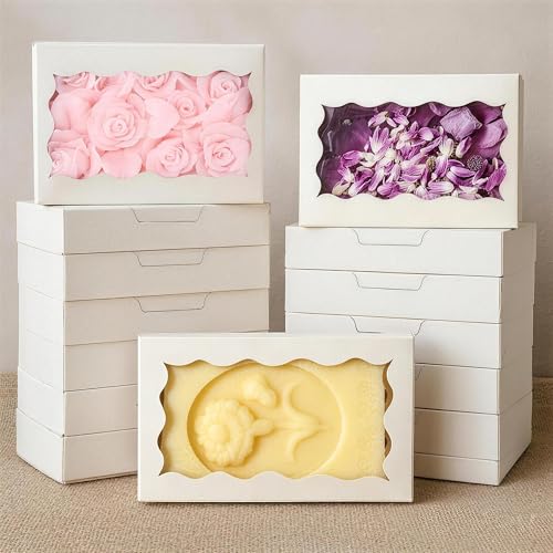 LYSHOOCE 20 Boîtes en Papier Kraft Marron avec Fenêtre Transparente, Boite Gateau, Boite Gateau Carton, pour Cookies Cupcakes Pâtisserie et Tarte Emballage...
