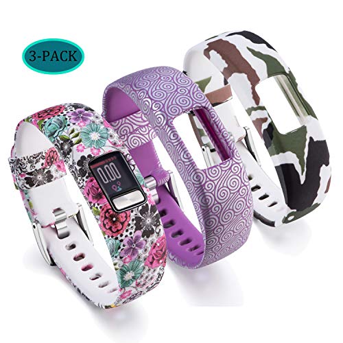 Fit for Garmin Vivofit 4 Bands Women Men, Silicone Adjustable Replacement Silicone Watch Bands Straps Wristbands Fit for Garmin Vivofit 4 Activity Tracker (Flower Purple Green, Large)