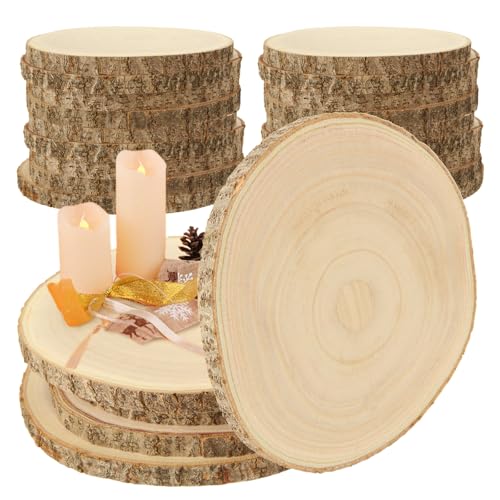 WOPPLXY 10 Pcs Large Unfinished Wood Slices for Centerpieces, 8-9 Inches Wood Rounds for Tables Decor Round Wooden Discs, Wooden Slices Rustic Wood Slabs for DIY Crafts, Wedding,Christmas,Table Decor