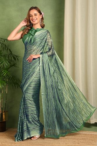 Image of MIRCHI FASHION Saree for Woman | Chiffon Block Printed Lightweight Daily Wear Sarees with Blouse