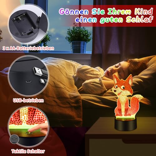 Zoyomax Diamond Painting Nachtlicht, Geschenke für Erwachsene, 3D Kreative Diamond Painting Lampe Fuchs, Weihnachts Geburtstags Geschenk