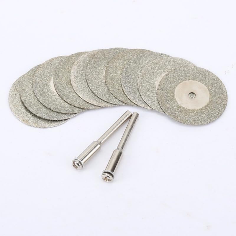 (10+2) pcs 30mm Diamond Cutting Discs Cut Off Mini Diamond Saw Blade with 2pcs Connecting 3mm Shank for Dremel Drill Fit Rotary Tool