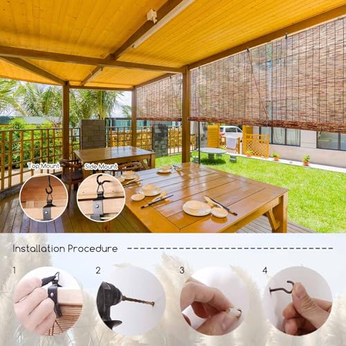 Bamboo Outdoor Roller Waterproof Roman Blinds 50-180cm Wide for Kitchen, Patio, Garden - Easy to Install