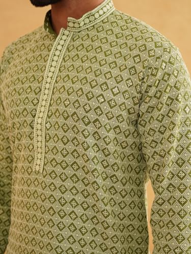 Image of SOJANYA Men's Coffee Brown Cotton Blend Kurta with Intricate Embroidery & Subtle Sequin Work