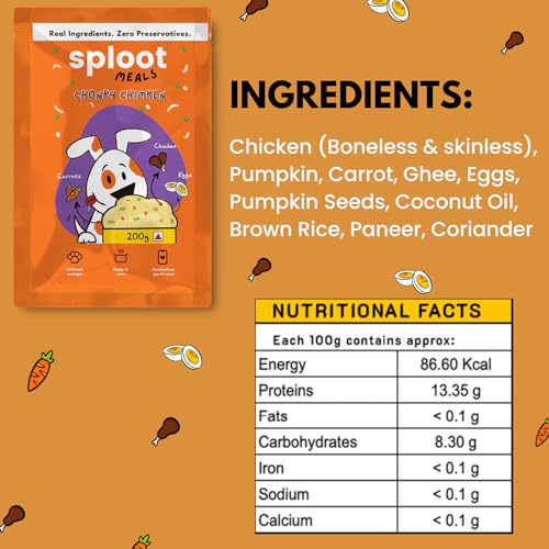 Image of Sploot Natural Wet Dog Food - Chonky Chimken - Pet Food for Adult and Puppy Dogs - No Preservatives and Chemicals - Chicken and Brown Rice - 200gms Each (Pack of 30)