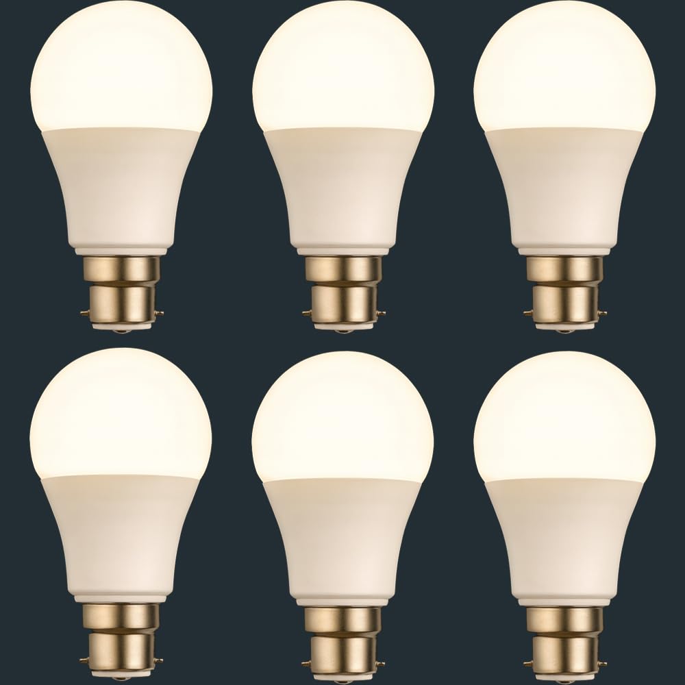 Bayonet Light Bulb, Cool White 6500K, B22 LED Bulb, Energy Saving Lightbulbs, Non-dimmable, Pack of 6 (7, Watts)