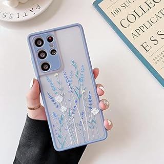ZTOFERA TPU Back Case for Samsung Galaxy S21 Ultra, Simple Translucent Design Liquid Silicone Case with Flower Pattern, Anti-scratch Shockproof Flexible Bumper Cover for Samsung S21 Ultra - Purple
