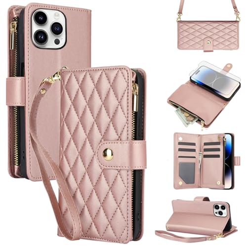 Coque portefeuille pour iPhone 14 Pro avec porte-cartes chic et fermeture éclair