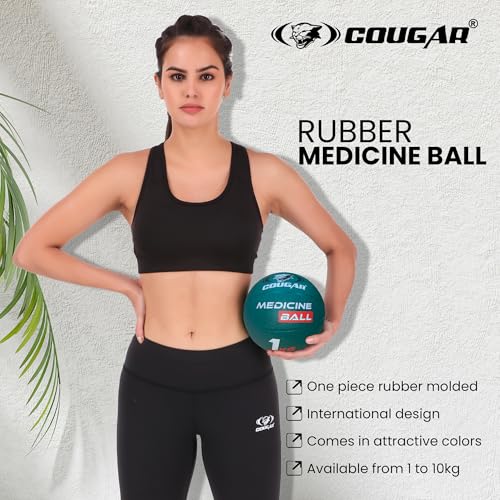 Image of COUGAR 1kg Medicine Ball for Gym & Home Workout - High Grip Textured Rubber Weighted Ball for Cardio, Core Exercise & Physiotherapy - Professional 1 kg Exercise Ball for Men & Women