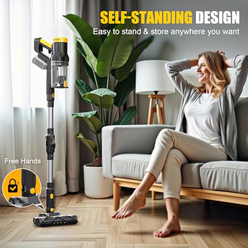 Cordless Vacuum Cleaner for DeWALT 20v MAX Battery, 6 in 1 Stick Self-Standing Vacuum Cleaners with 350W 40Kpa 3 suction,180° Foldable Rod Lightweight Handheld Vacuum for Hardwood Floor Pet(No Battery