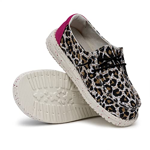 Image of HEYDUDE Wendy Cat (Little Kid /Big Kid) Loafers for Kids - Cotton-Blend Upper - Flex & Fold Technology Cheetah 4 Big Kid M