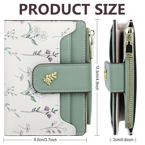 Image of Farcauo Wallet Women Small Wallets for Women Cute Green Women's Card Wallets Kawaii Flower Thin Womens Wallet for Ladies