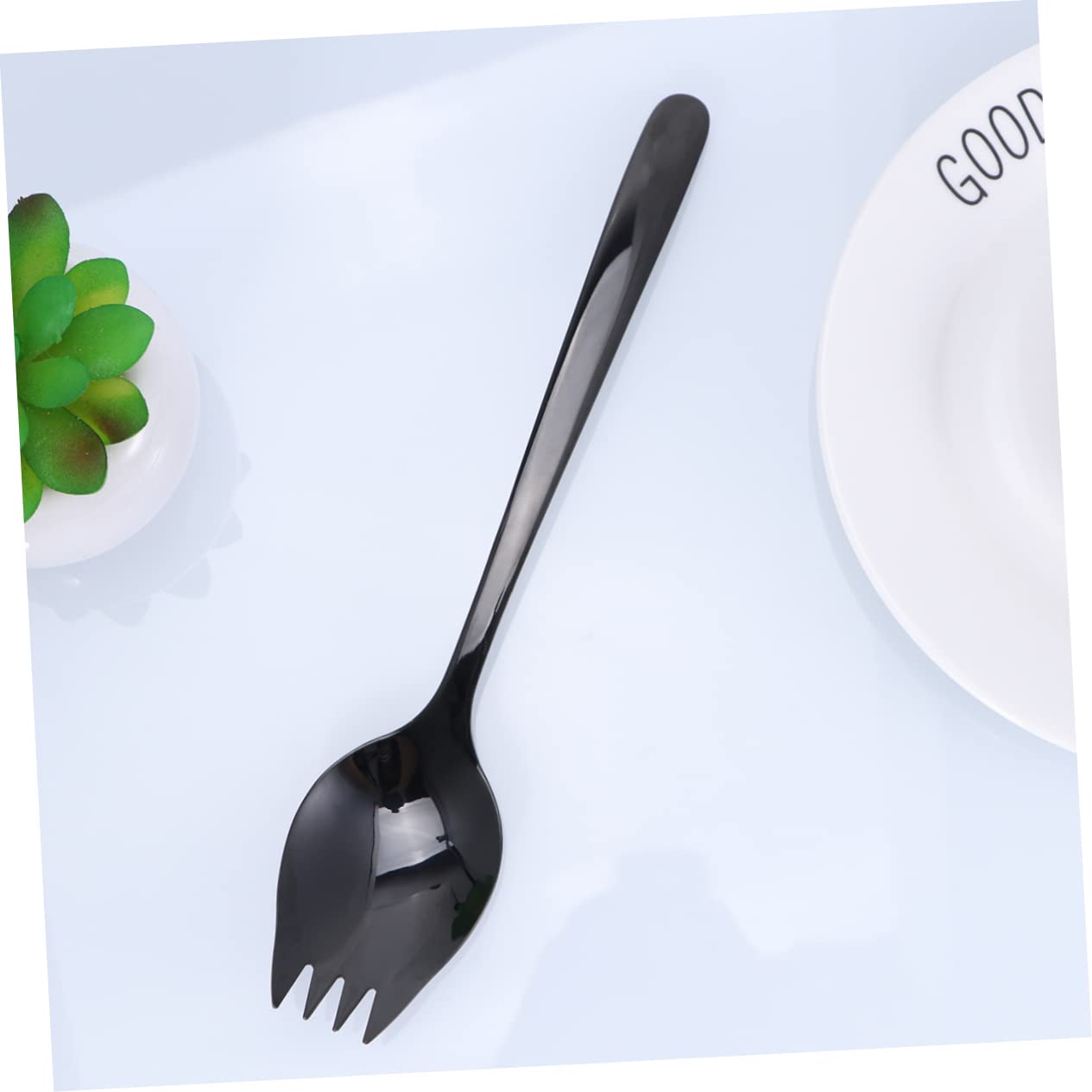 Garneck Integrated Set Heavy Duty Stainless Steel Sporks Black Silverware Salad Spork Fork 304 Steel Material
