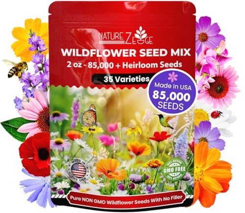NatureZ Edge Wildflower Seeds Mix – 2 Oz, 85,000 Seeds, 35 Variety Perennial & Annual Flower Seeds to Plant Outside, Bulk Wildflower Seeds, Wild Flower, Semillas de Flores