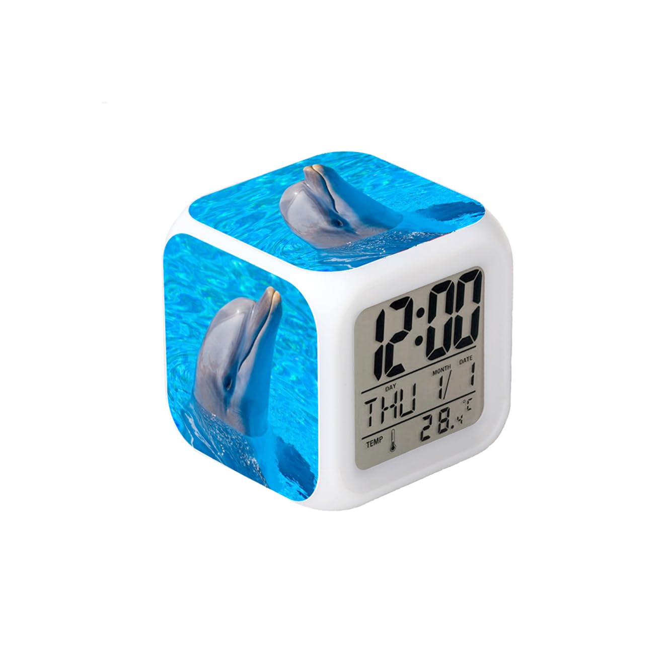 BoWay3＂Desk & Shelf Clock Dolphins Smile Blue Digital Alarm Clock with Led Lights Plastic Table Clock for Kids Teenagers Adults Home/Office Decor, BCH-NB-999