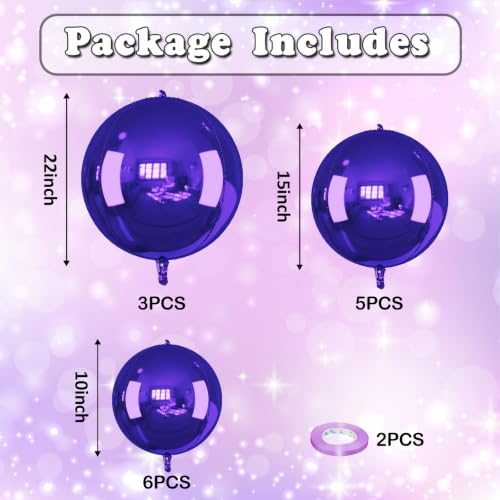Image of 14 Pcs Purple Round Foil Balloons Halloween Purple 4D Ball Balloons | Dark Purple Mylar Balloons for Halloween Spooky Birthday Graduation Anniversary Bachelorette Baby Shower Party Decorations
