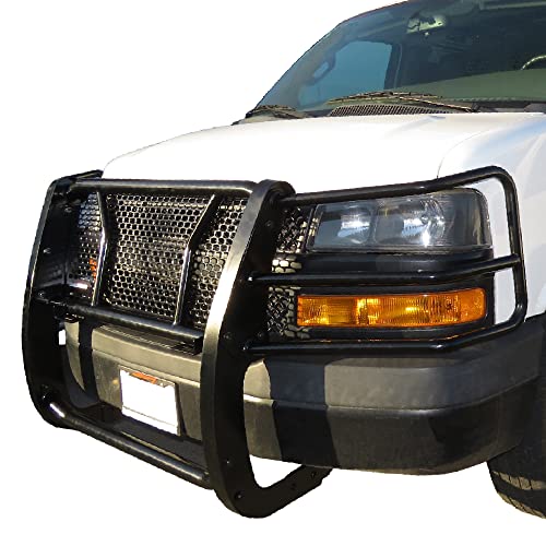 Image of Black Horse Off Road RUGGED Heavy Duty Grille Brush Bumper Guard Modular Black Compatible with 2003-2014 Express 1500|2003-2024 Express 2500 /3500|2009-2024 Express 4500 /Express Cargo-RU-GV02MA-B