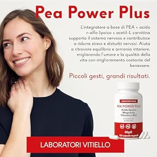 Integratore PEA Power Plus, Acetil L-Carnitina, Acido Alfa Lipoico, Magnesio Bisglicinato, Vit B12, CoQ10, 120Cps, Antinfiammatorio Naturale, Neuropatie, Formicolii, dolori Articolari, Nervo Sciatico