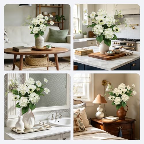 BUZIGUBY 32.6" White Hydrangea Artificial Flowers DIY Set, Premium Silk Fake Flowers for Centerpieces for Tables, Home, Kitchen & Wedding Decor,6Pcs — view 6