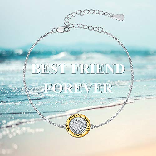 Image of YFN Friends Bracelets Sterling Silver Engraved inchBest Friend Forever inch Adjustable Bracelet Birthday Gift for Sisters Female Friends