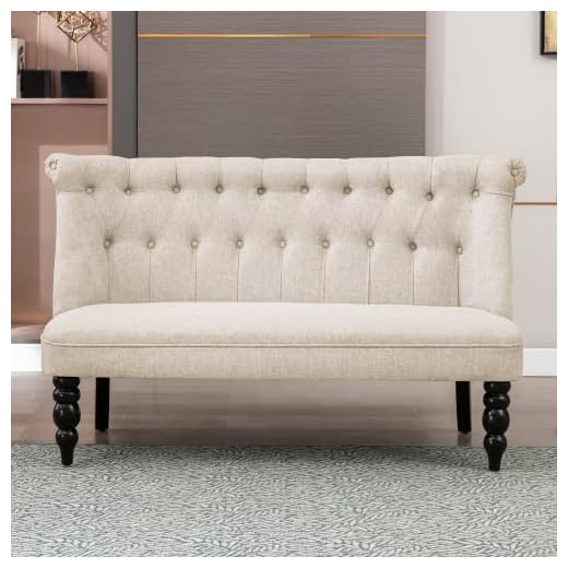 Mixoy Upholstered Loveseat Settee Sofa, with Tufted Button Backrest & Chic Legs, European Armless Loveseat Dining Bench for Dining/Living Room Hallway or Entryway Seating(Beige1)