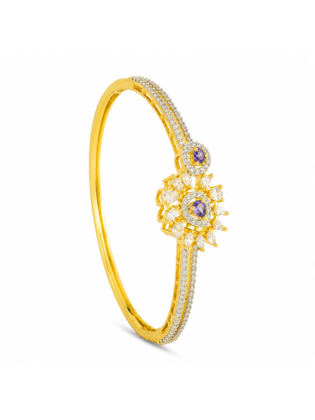 Gold Plated American Diamond Bracelet for Women | Elegant CZ Stone Cluster Floral Bangle Bracelet | Designer Cubic Zirconia Statement Jewelry for Party & Wedding-image-37