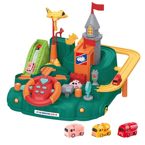 Image of Kidology Race Track Car Adventure Toy - Educational Playset for Kids Ages 3-7 | Montessori Puzzle Track, City Rescue Highways, Perfect Birthday & Christmas Gift,Multicolor