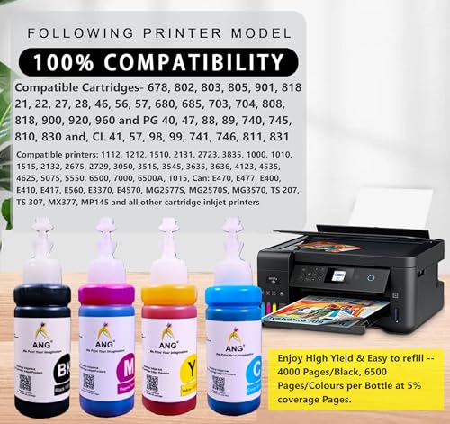 Image of ANG Universal Printing Solution Printer Cartridge Refill for HP 805, 860, 861, 803, 680, 678, 682, 818, 802, 901, 703, 704, 702, 831, 830, 46, 21, 22, 27, 28, 56, 57 (100g X 4 Color)