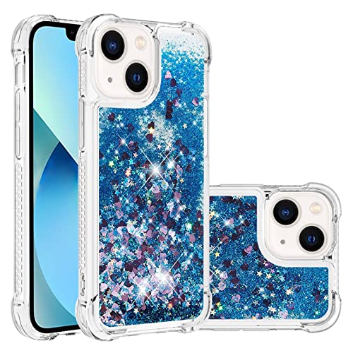 Coque iPhone 13 Mini paillette liquide cadeau idéal girly cœur bleu pour ado