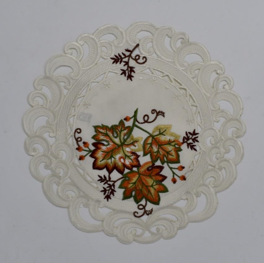 212 Main 16 in. Fall Leaf on Cream Fabric Doily