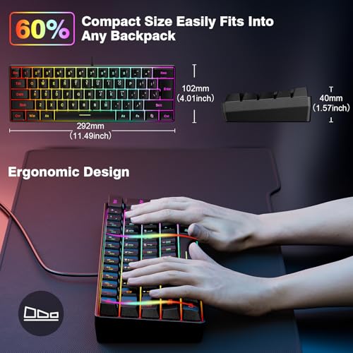 Image of Snpurdiri 60% Wired Gaming Keyboard, RGB Backlit Ultra-Compact Mini Keyboard, Waterproof Small Compact 61 Keys for PC /Mac Gamer, Typist, Travel, Easy to Carry on Business Trip(Black)