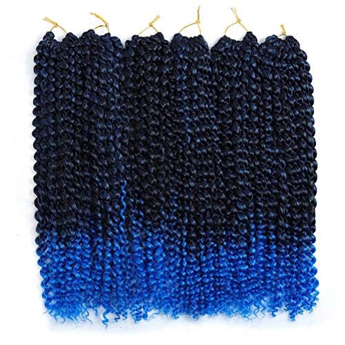 FEEL ME 6packs Ombre Passion Twist Hair 18inch 1b/blue Water Wave Passion Twists Crochet Hair Synthetic Braiding Hair Extensions Curly Ombre Crochet Hair Braids(80g/pack, 22strands/pack)