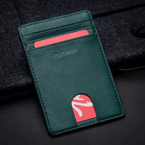 Image of Buffway Genuine Leather Card Holder Wallet for Men Leather Original, Men and Women Slim RFID Wallet (Green)