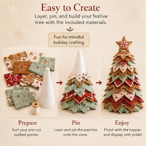 DIY Quilted Santa Christmas Tree Kit, Fabric Patchwork Set, Handmade - 4