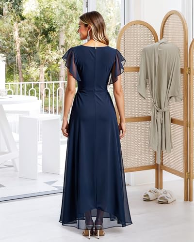 JAEDEN Chiffon Bridesmaid Dresses with High-Low - Ruffle Sleeves & V-Neck Wedding Party Dress for Women4