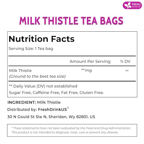 Image of FreshDrinkUS, Premium 30 Milk Thistle Tea Bags, 100% Natural & Pure from Milk Thistle Seeds. Milk Thistle Seed Herbal Tea. Made with Natural Material Tea Bags. No Sugar, No Caffeine, No Gluten, Vegan.