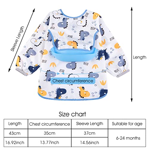 Image of SNOWIE SOFT Sleeved Bib Baby Bib with Pocket, Toddler Bib, Smock, Washable and Lightweight Waterproof Fabric, Fits Bibs for Baby 6 Months+