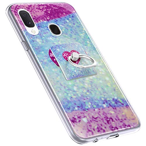 Urhause Cover Compatible with Samsung Galaxy A20e Case Sparkle Glitter Bling Marble Case TPU Silicone Ring Holder Cover 360 Degree Rotation Ring Holder Kickstand Shiny Bling Shockproof Cover Blue