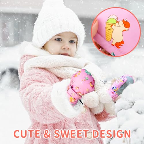 Caudblor Kids Winter Mittens - Waterproof Long Cuff, Fleece, Lightweight for Skiing, Skating - Ages 2-10 6